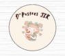 logotipo circular de pastelerÃa ilustrado beige y rojo